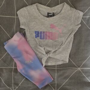 PUMA Kids Gray Tee and Pink-Purple Leggings Set
